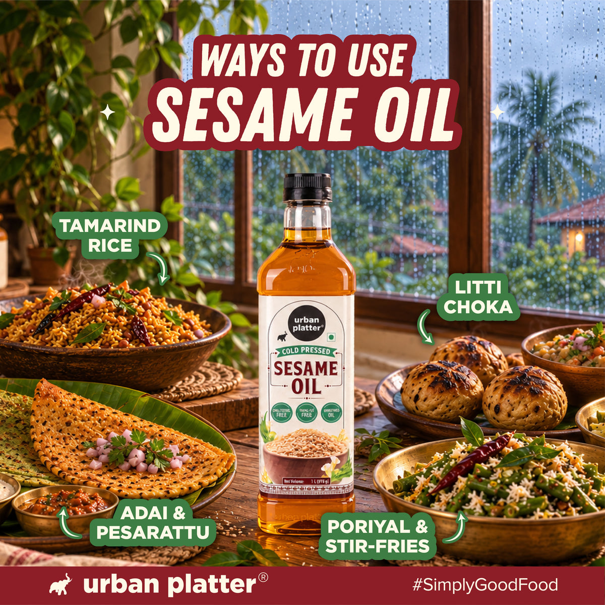 Sesame Oil, 1L (Traditional Cold Pressed Til Oil, Cholesterol & Trans-fat Free, Unrefined)