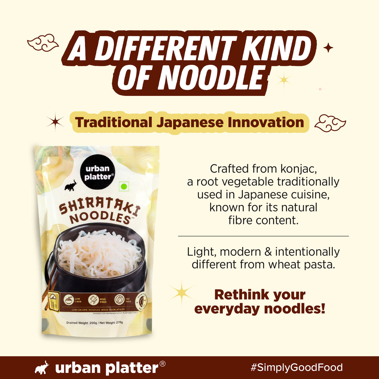 Urban Platter Shirataki Konjac Noodles, 270g (Fat-Free, Gluten-Free, Low Carb, Ready to Use)
