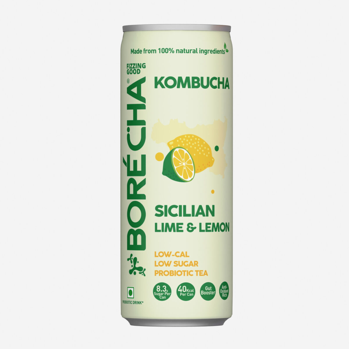 Borécha Sicilian Lime and Lemon Probiotic Kombucha, 330ml