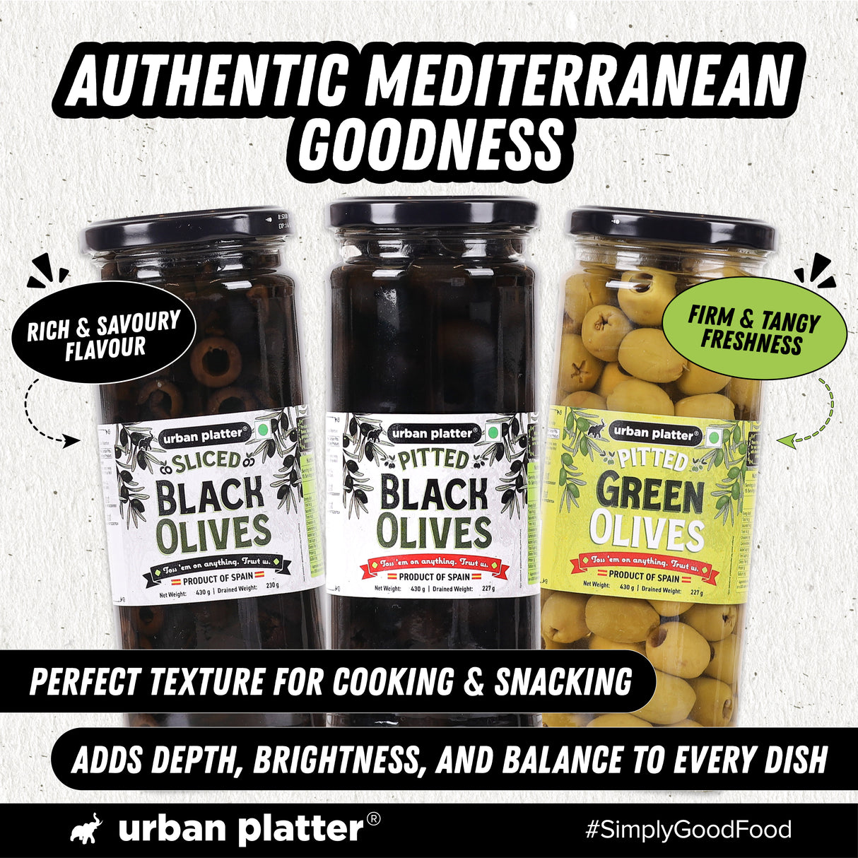 Urban Platter Sliced Black Spanish Olives, 430g (Bold, Savoury Mediterranean Flavour | Perfect for Pizzas, Pastas, Nachos & Salads)