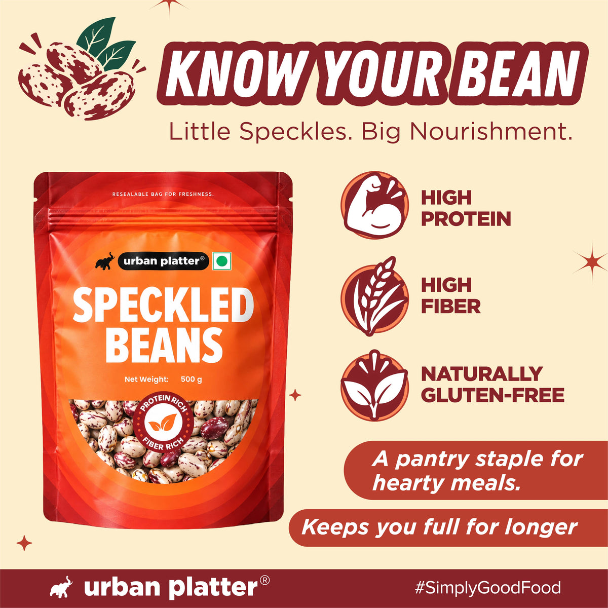 Speckled Beans, 500g (Pink/Chitra Rajma | 23g Protein | 15g Fiber | Nourishing whole beans for Gravies, Curries, Bowls, & Salads)