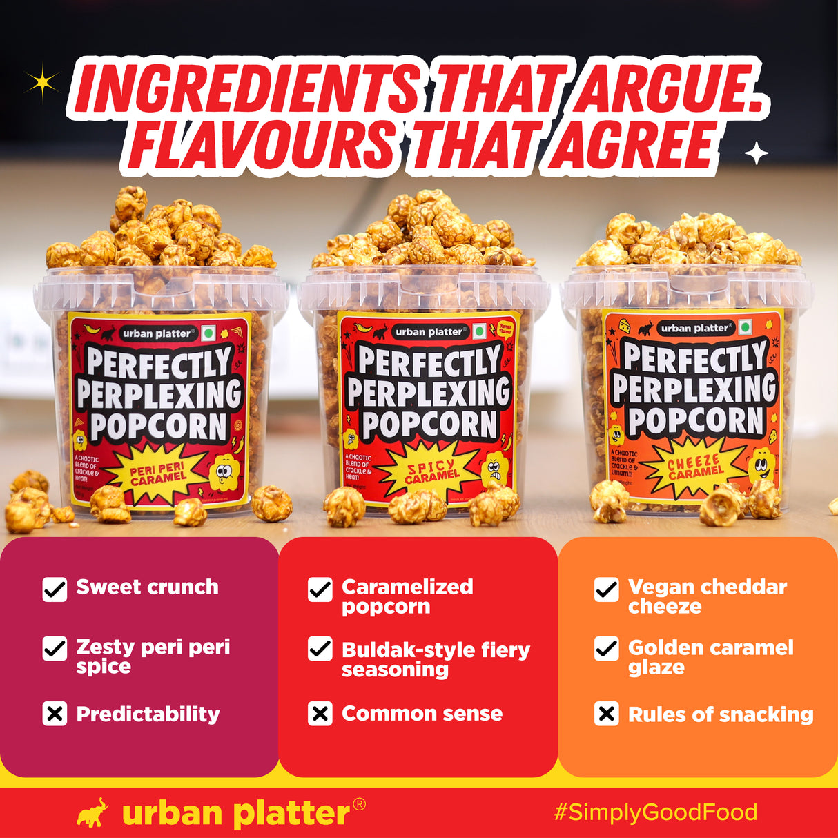 Urban Platter Perfectly Perplexing Popcorn - Spicy Caramel, 150g (Tub of Caramel Popcorn with Bold Korean Style Spice, Ready to eat snack)