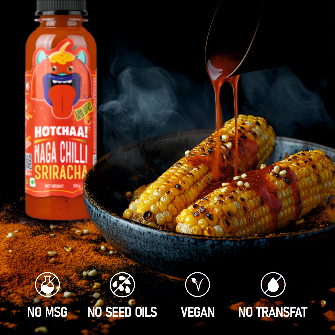 Hotchaa! Naga Chilli Sriracha Sauce, 170g (Made of Smoky, Tangy and Spicy Flavour , NO MSG, No Oil, Vegan)