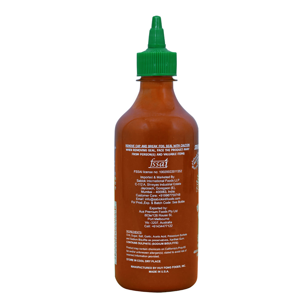 Huy Fong Foods Sriracha Hot Chili Sauce, 481g (Made with Sun-Ripened Chilies & Garlic, Spicy Dipping, Cooking & Marinade Sauce, No Artificial Colours or Flavourings)