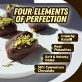 Urban Platter Stuffed Dates - Pistachio Kunafa Delight (Dark Chocolate Coated | Filled with Rich Pistachio Butter & Kataifi | Plant-Based | Preservative-Free | Box of 9 Gourmet Dates)