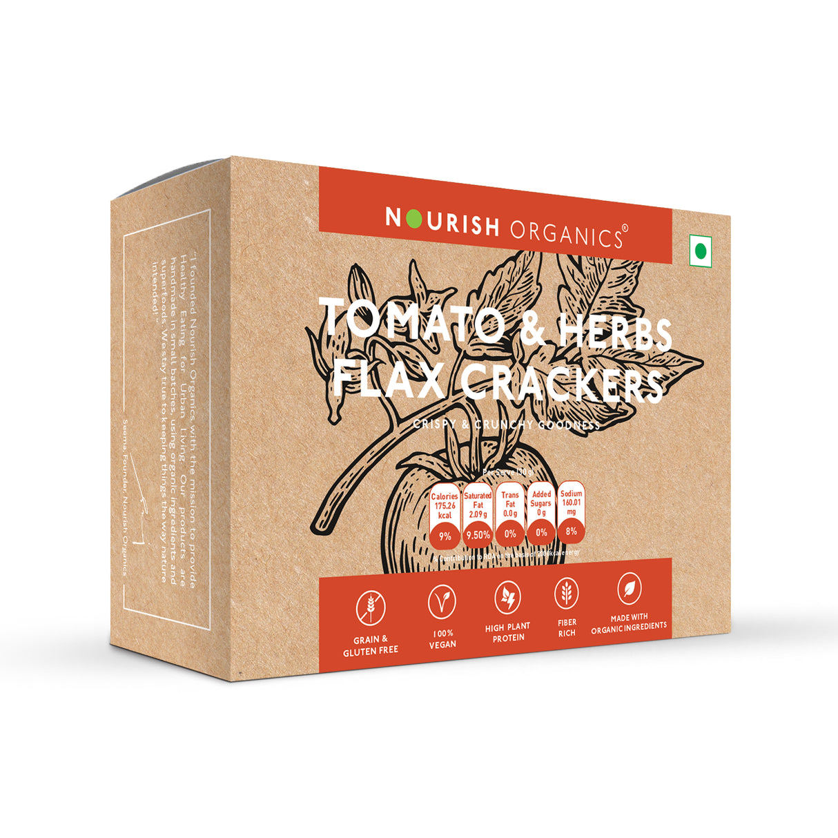 Nourish Organics Tomato and Herbs Flax Crackers, 90gm (Fat Free| Gluten Free and Vegan| Healthy and Nutrient Rich | No Refined Sugar)