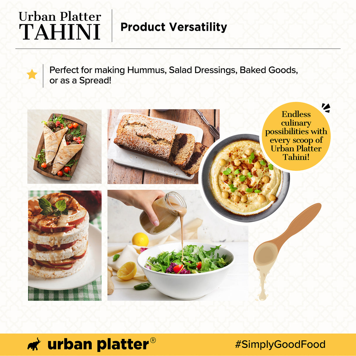 Urban Platter Tahini Paste, 500g (Smooth & Creamy White Sesame Tahina | Ideal for Hummus & Shawarma Sauce)