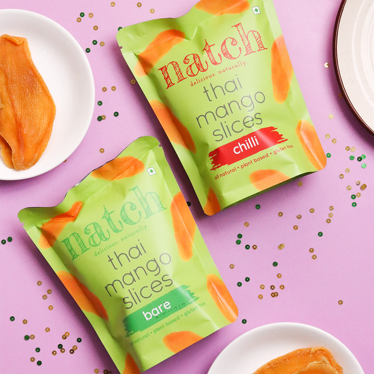 Assorted Thai Mango Slices Combo Pack, 60g x 2 (Bare And Chilli | Gluten Free, Sun Dried Mango Slices, Tasty Snack | Imported From Thailand | Source Of Fiber, Rich In Vitamins And Antioxidants)