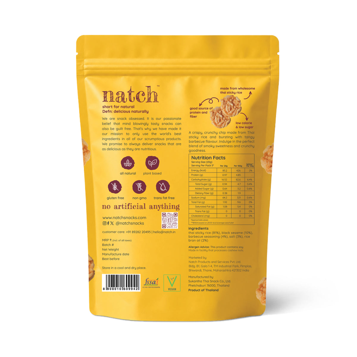 Barbecue Thai Rice Chips, 100g (No Palm Oil, Tasty Snacks | Imported From Thailand)