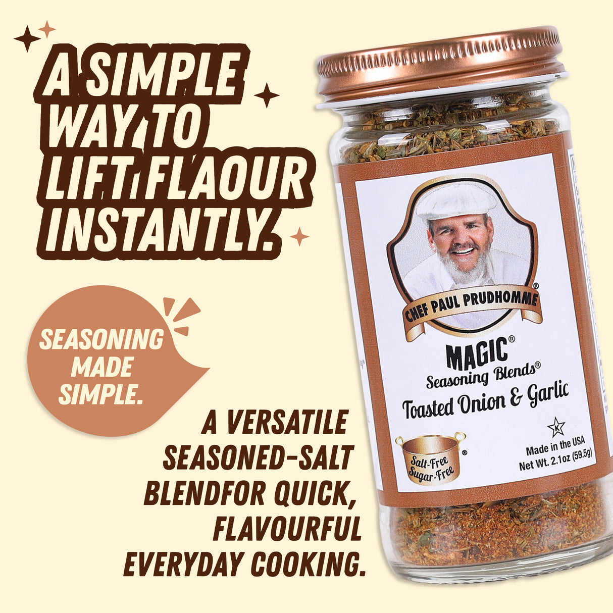 Chef Paul Prudhomme Toasted Onion & Garlic Magic Seasoning Blends, 59g (Salt-Free, Sugar-Free | Six Spice Flavor-Packed Blend)