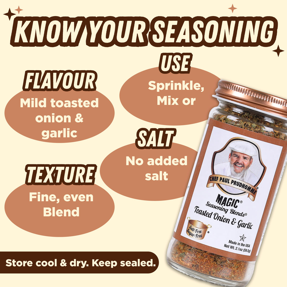 Chef Paul Prudhomme Toasted Onion & Garlic Magic Seasoning Blends, 59g (Salt-Free, Sugar-Free | Six Spice Flavor-Packed Blend)