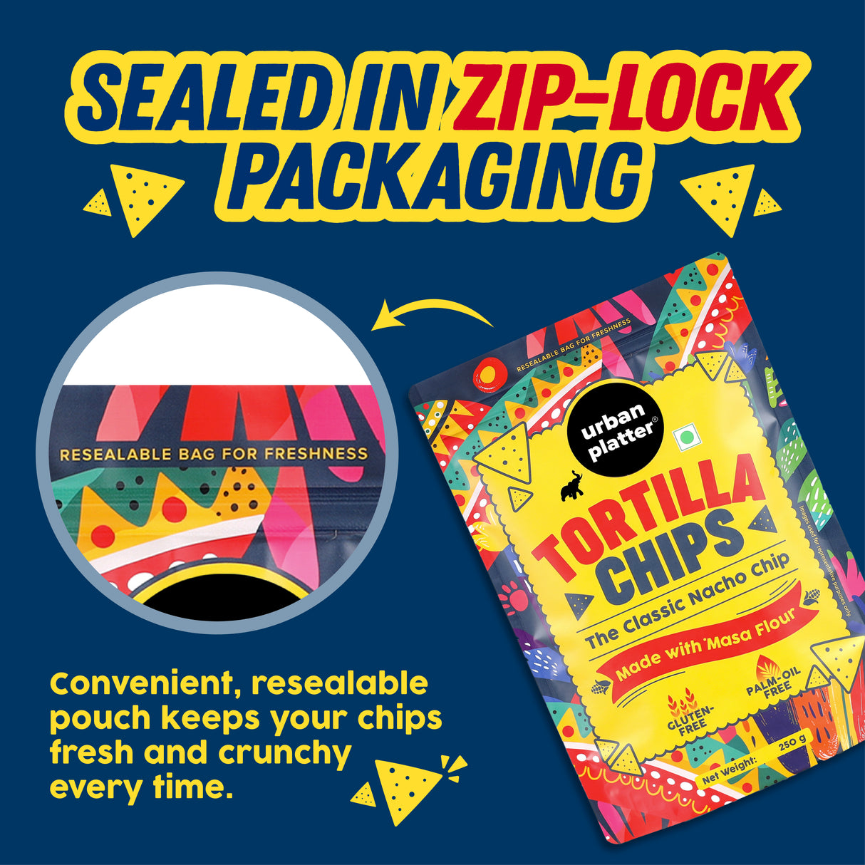 Urban Platter Tortilla Chips, 250g (Made with Masa Flour | Palm Oil Free | Gluten Free | Lightly Salted Nacho Chips)