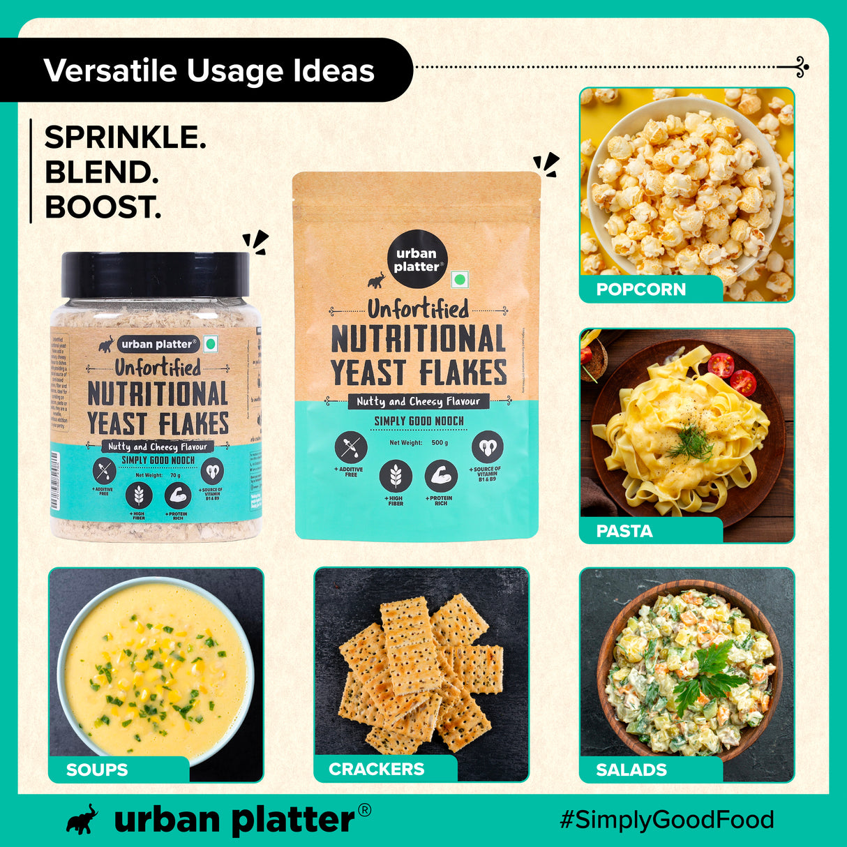Urban Platter Unfortified Nutritional Yeast Flakes, 500 g (Plant Based | Nutty and Cheesy | Nooch)