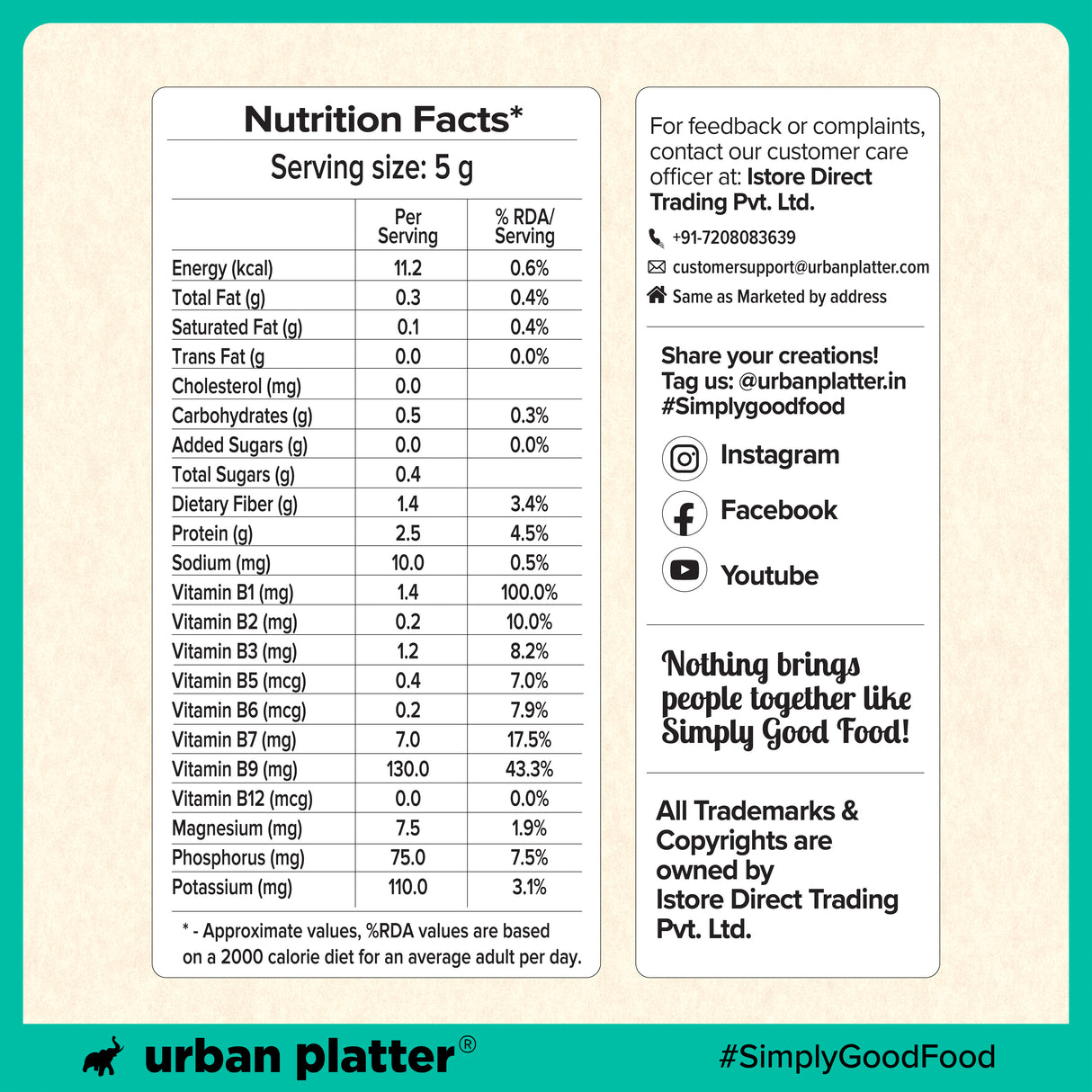 Urban Platter Nutritional Yeast Flakes (Unfortified | Plant Based | Nutty and Cheesy Flavour)