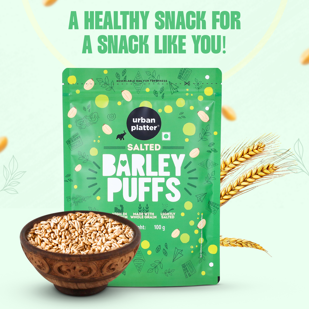 Urban Platter Barley Puff, 100g (Lightly Salted | High in Protein | Made from Whole Grain | Low-Fat Snack)