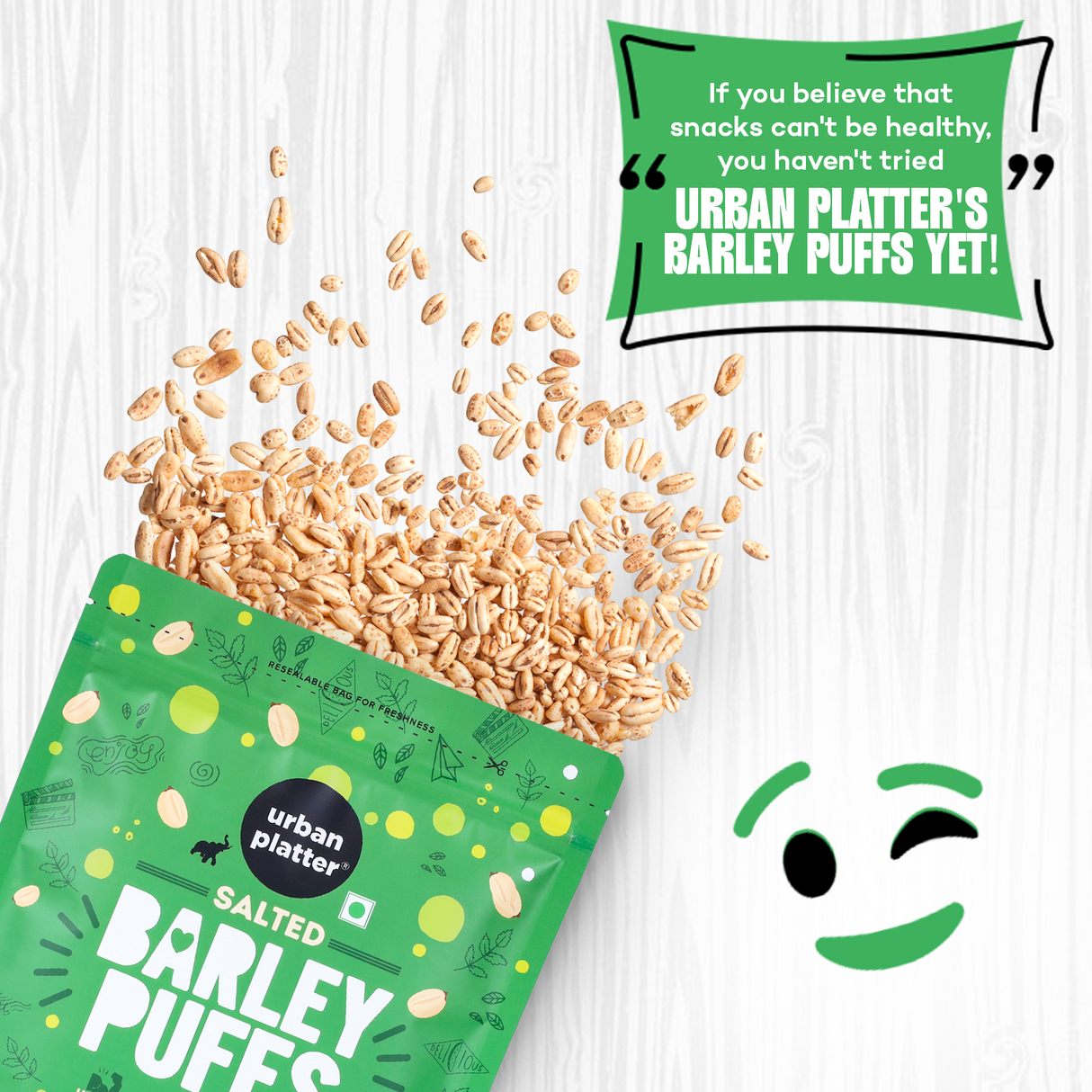 Urban Platter Barley Puff, 100g (Lightly Salted | High in Protein | Made from Whole Grain | Low-Fat Snack)