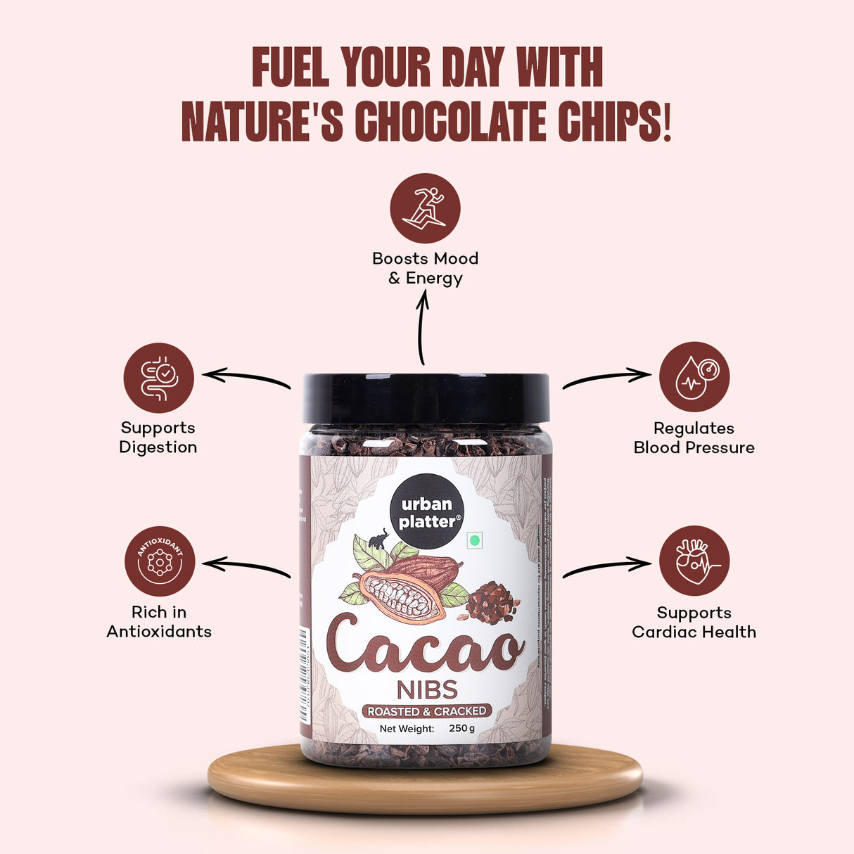 Urban Platter Cacoa Nibs, 250g (Roasted & Cracked | Unsweetened | Pure Cacao Bean Bits | Aromatic)