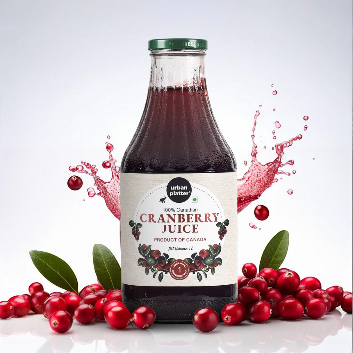 Urban Platter Canadian Cranberry Juice, 1 Litre (Unsweetened, No Added Sugar, 100% Natural Cranberry Juice, Good for UTI Health, Perfect for Cocktails and Mocktails)