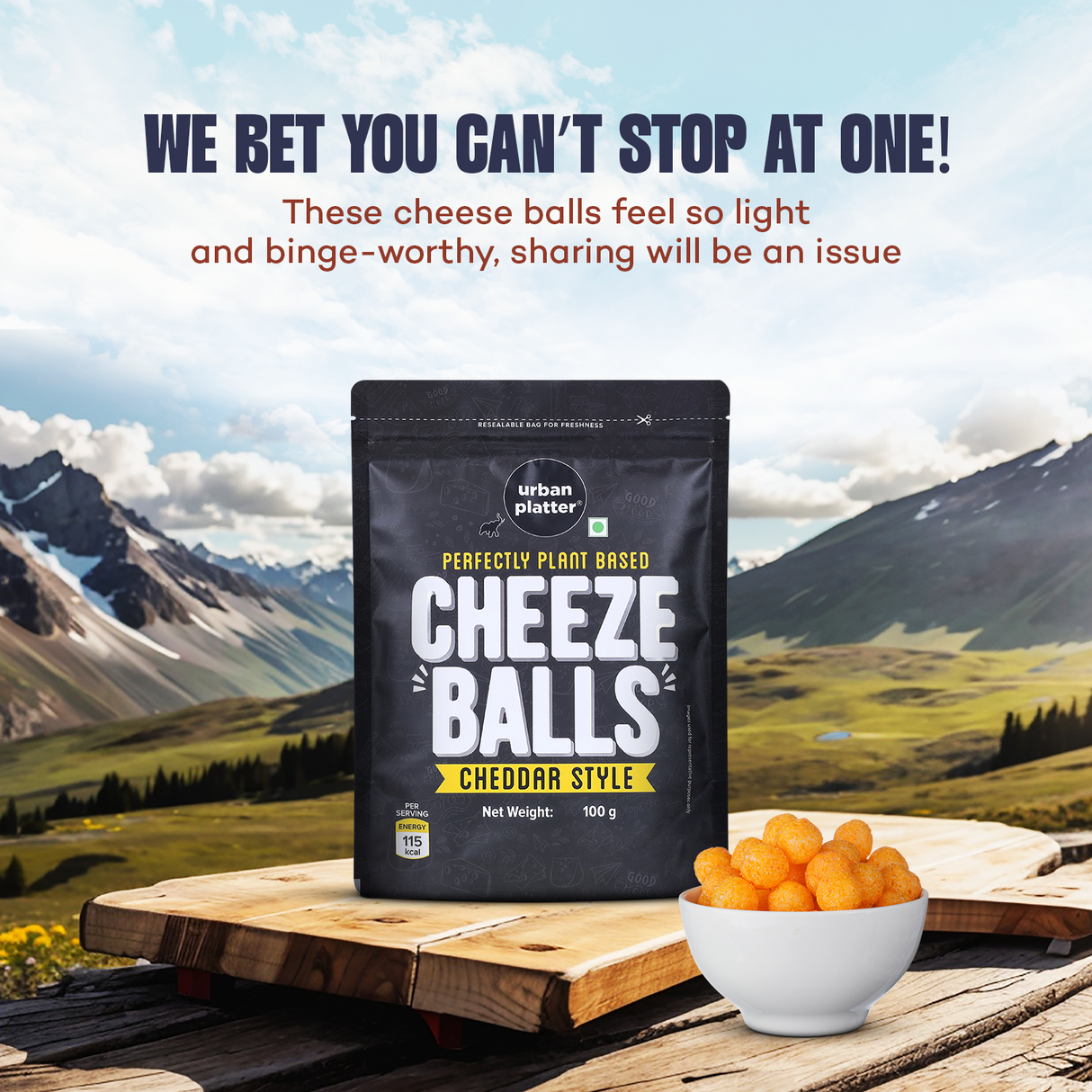 Urban Platter Cheese Balls (Cheddar Flavour, Plant-based Snack, Party Pack)