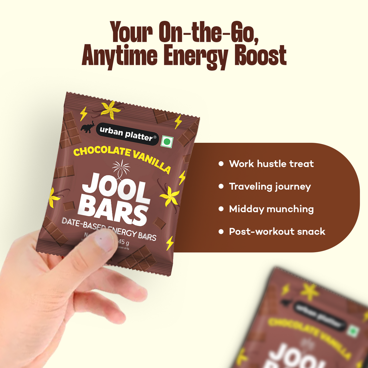 Urban Platter Chocolate Vanilla Jool Bars, 45g (Medjool Date Based | Energy Bars | Pack of 1 | Plant Based | With Rolled Oats and Almond Flour)