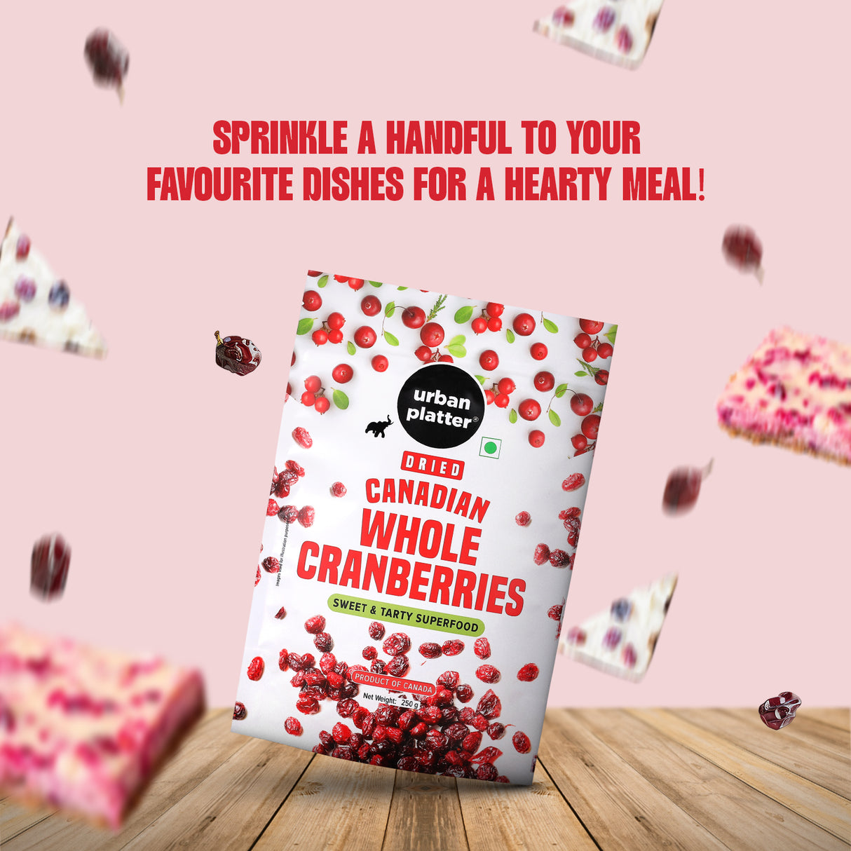 Urban Platter Dried Canadian Whole Cranberry, 250g (Dried Fruit Berries | Snack Pack | Sweet & Tarty)