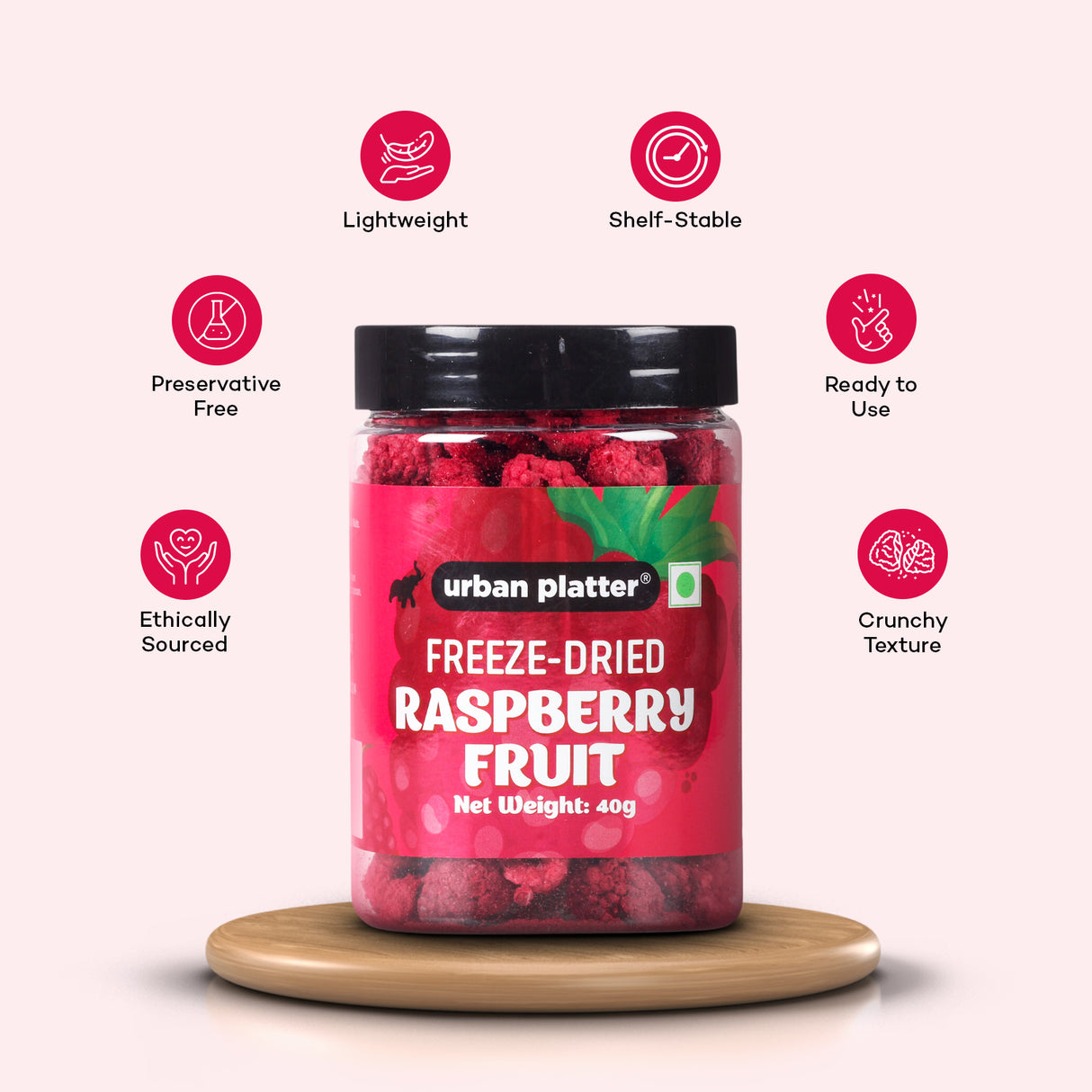 Urban Platter Freeze-dried Raspberry, 40g (Whole Raspberries)