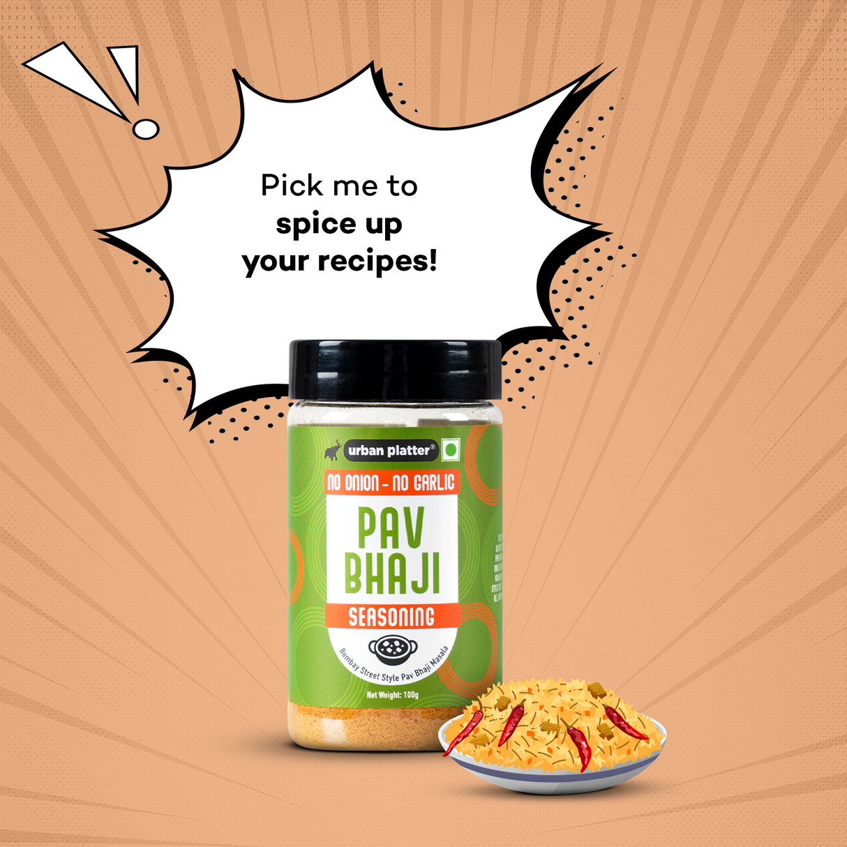 Urban Platter Jain Pav Bhaji Seasoning, 100g (Street Style Pav Bhaji Masala, Masala Pav and Tawa Pulav)