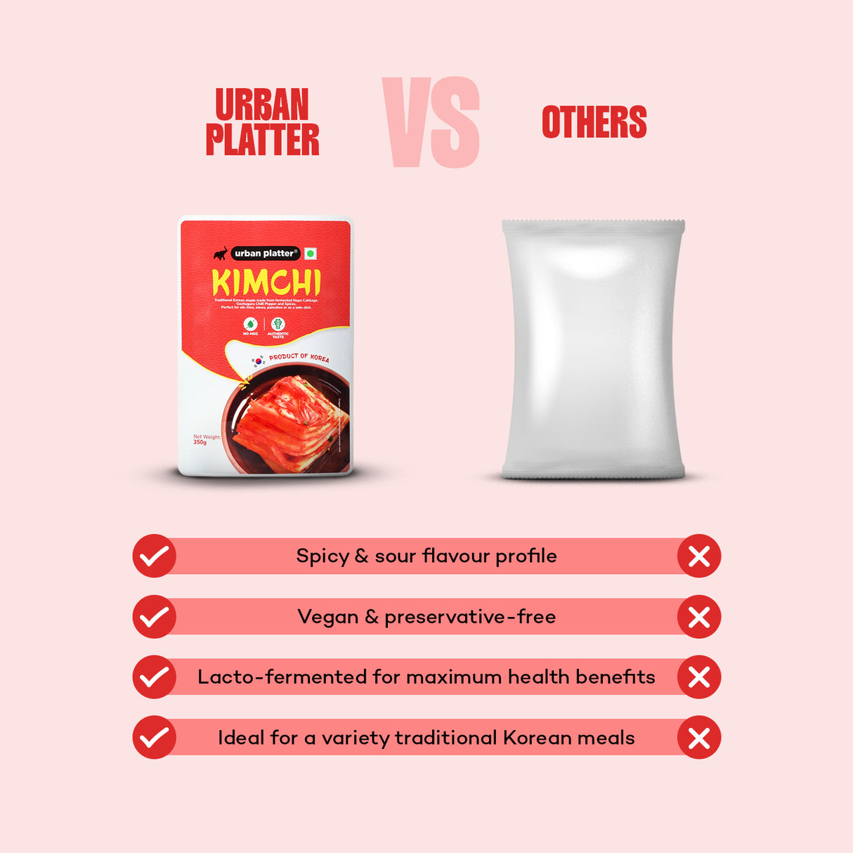 Urban Platter Korean Kimchi, 350g (Product of Korea, Staple Traditional Korean Recipe, Shelf-stable and Preservative-free)