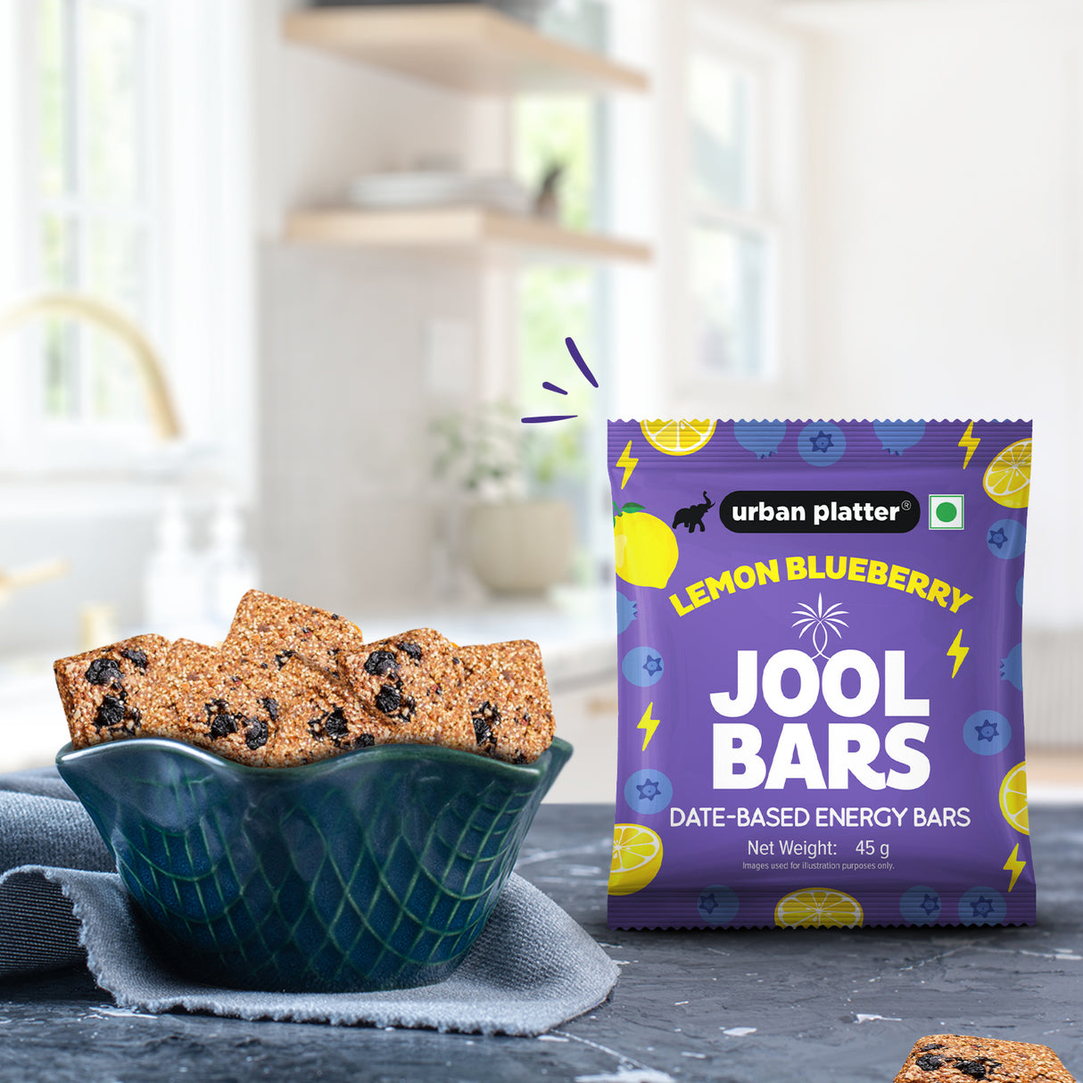 Urban Platter Lemon Blueberry Jool Bars, 45g (Medjool Date Based | Energy Bars | Pack of 1 | Plant Based | With Rolled Oats and Almond Flour)