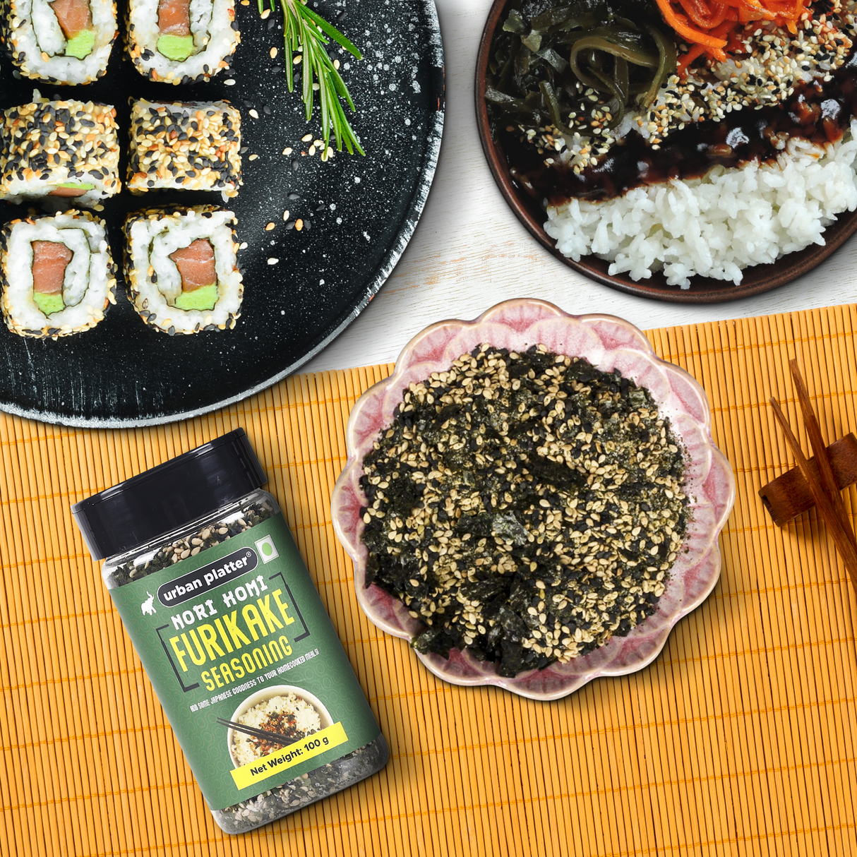 Urban Platter Nori Komi Furikake Seasoning, 100g (Japanese Style, Made with Ao Nori, Sesame Seeds, Pink Salt, Season rice balls, sprinkle on Japanese Appetizers and more)