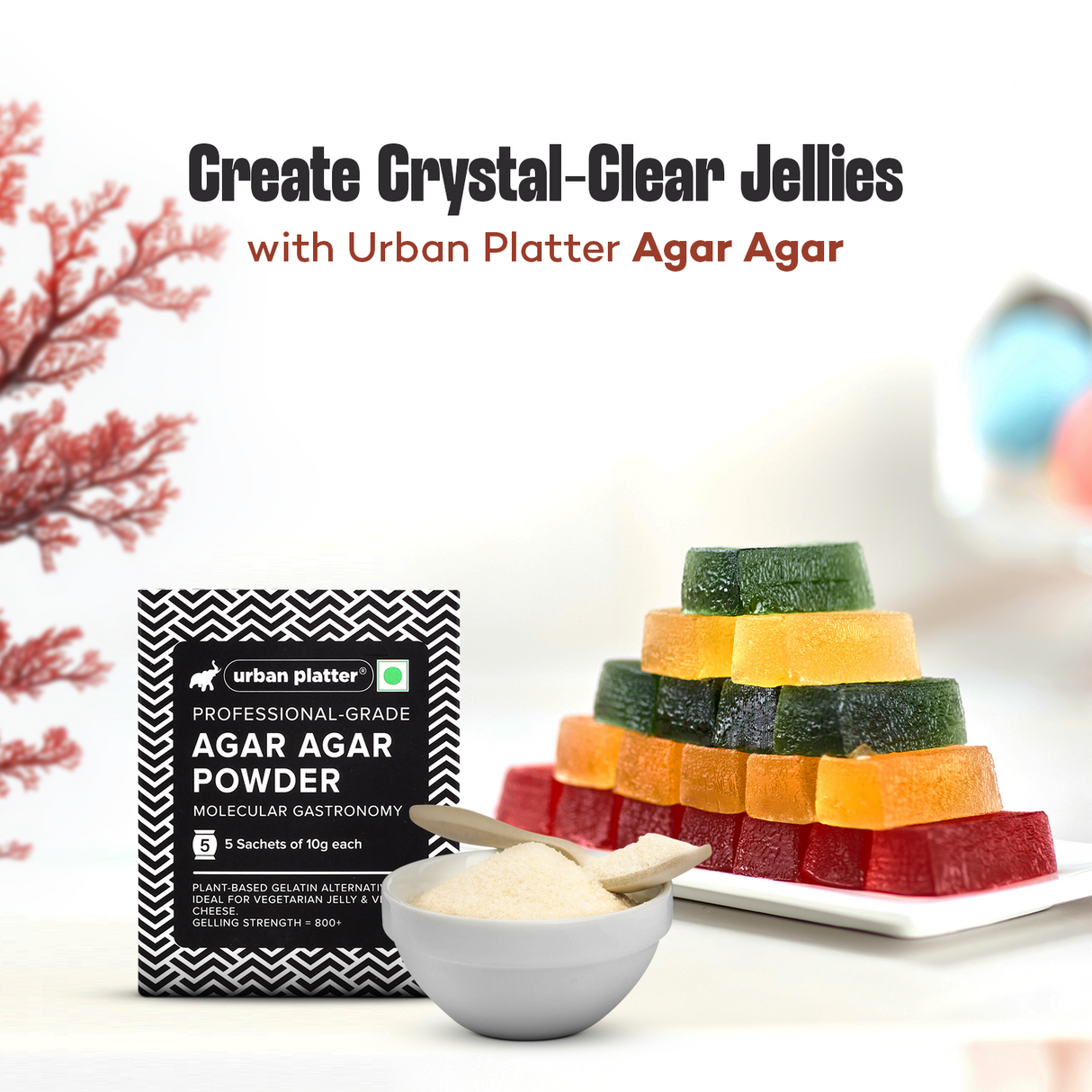 Urban Platter Professional-Grade Agar Agar Powder, (Plant-based Gelatin Alternative, Ideal for Veg Jelly)