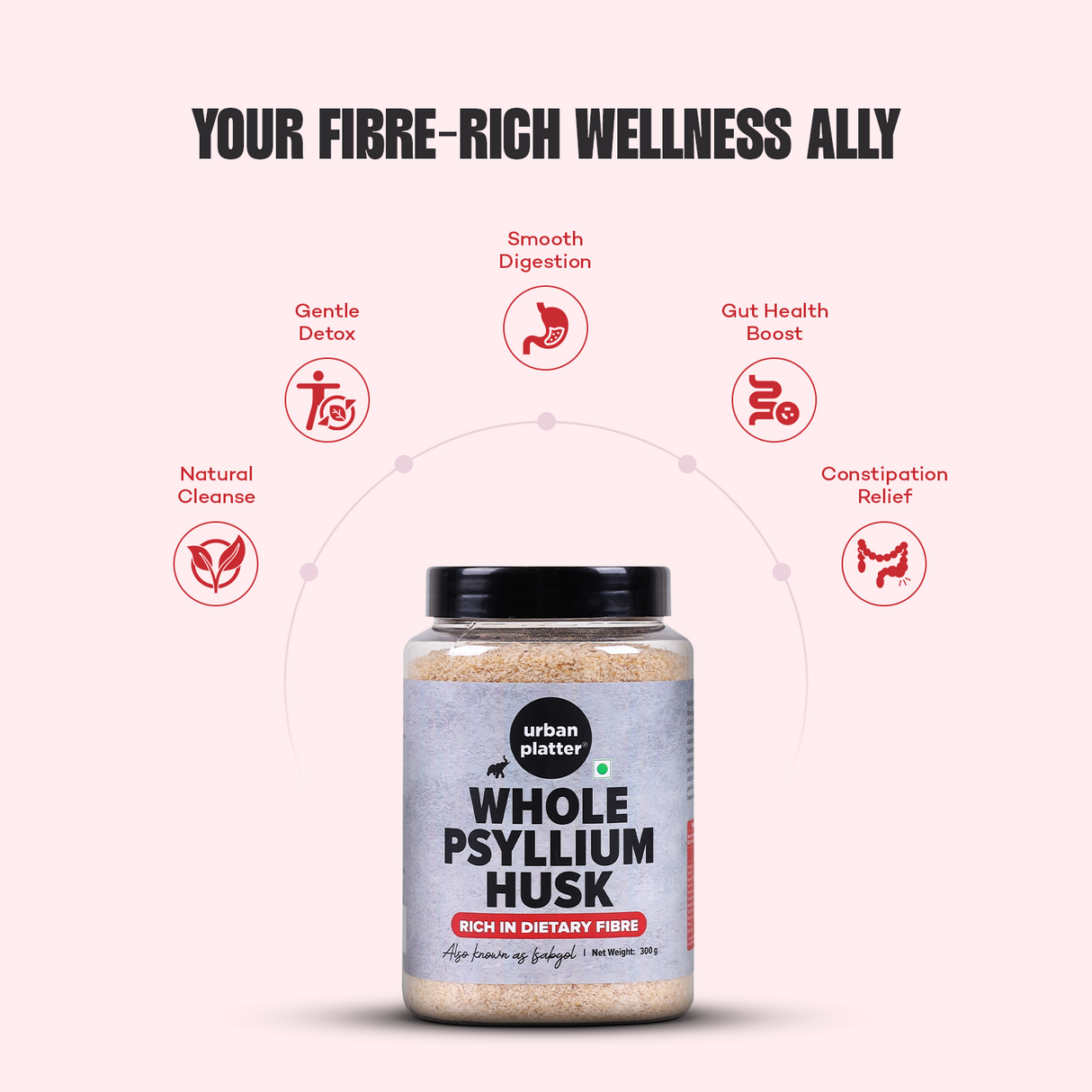 Urban Platter Purgative Whole Husk of Psyllium, 300g [Sat Isabgol]