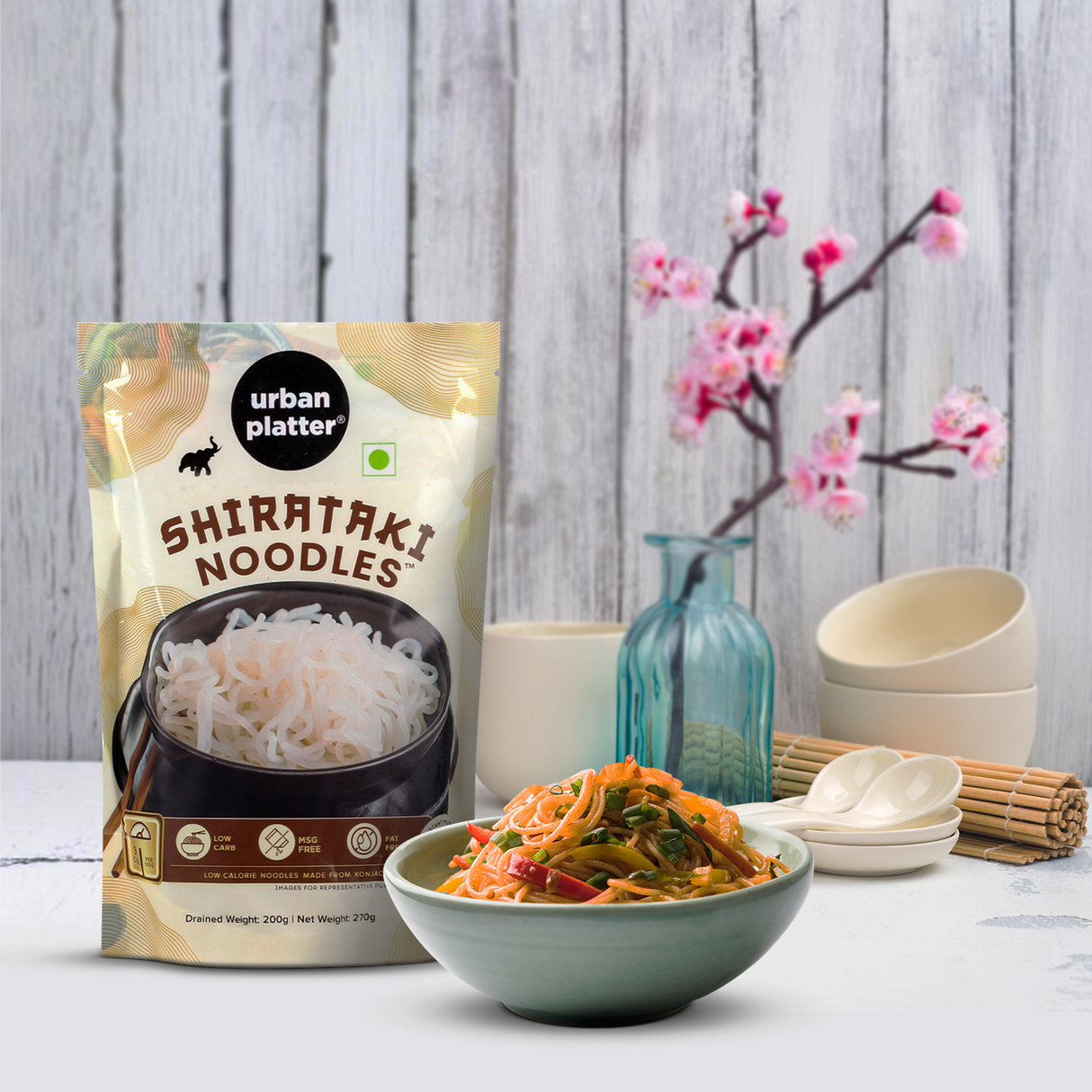 Urban Platter Shirataki Noodles, 270g [Keto-friendly; Low-Carb, Fat-free, Gluten-free; Ultra-low Calorie Konjac Miracle Noodles]