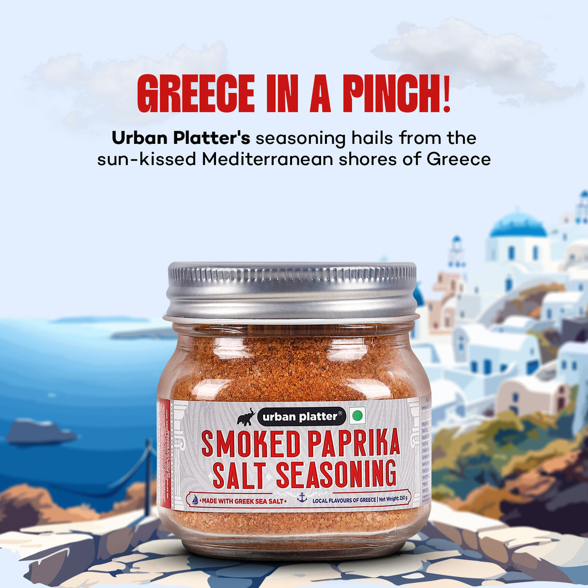Urban Platter Smoked Paprika Salt Seasoning, (Product of Greece, Made from Greek Sea Salt, Naturally Cold Smoked, Season Vegetables)