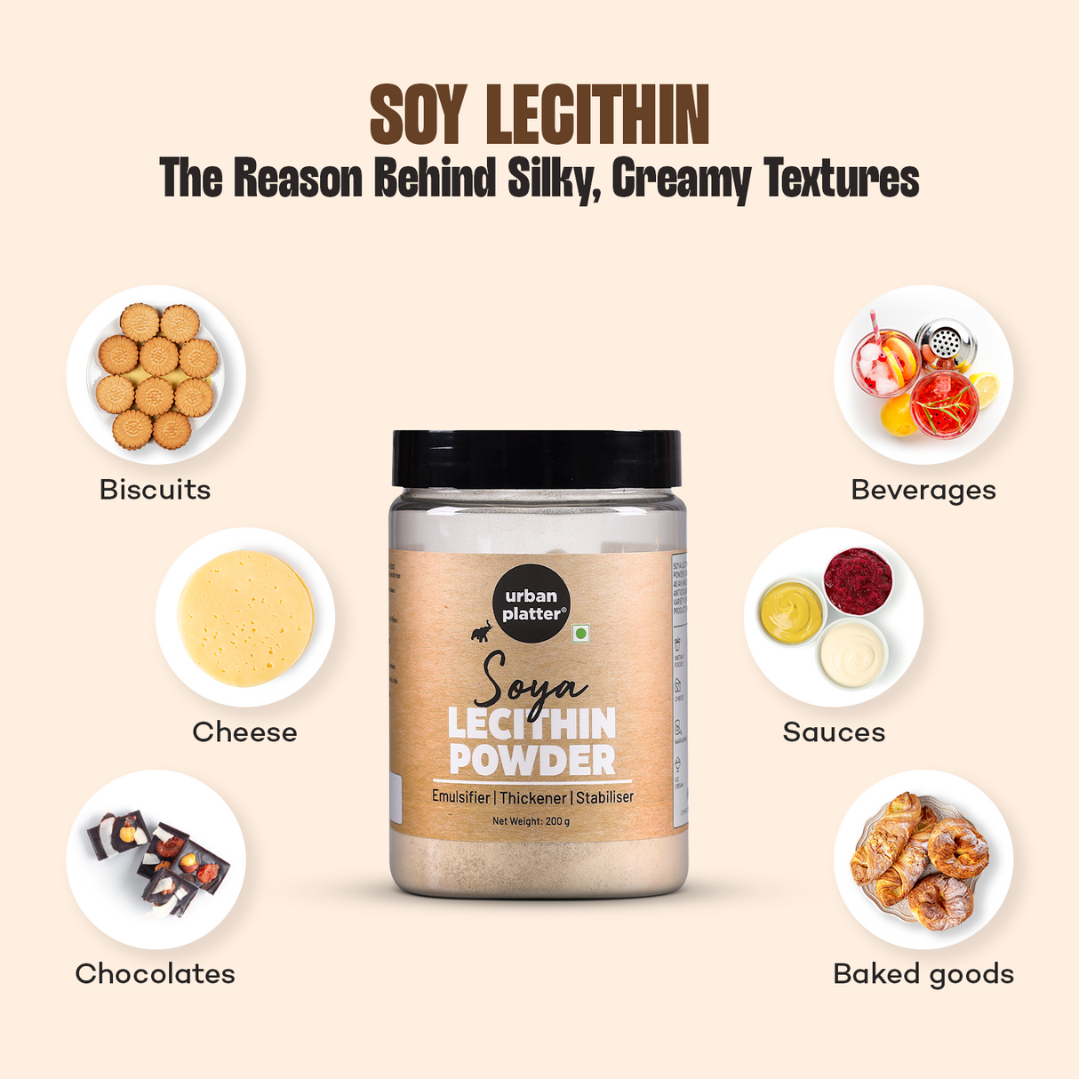 Urban Platter Soy Lecithin Powder, 200g (Soya lecithin | Emulsifier | Thickener | Stabiliser | Natural Food Additive | Add to bakery, chocolate & confectionery products)