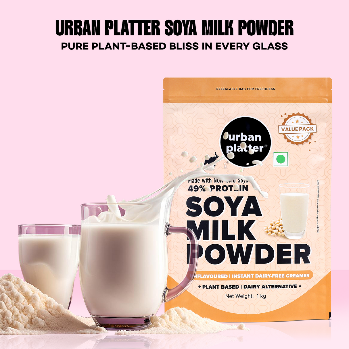 Urban Platter Soya Milk Powder,  [Plant-Based / Milk Alternative, Non-GMO & 49% Protein]