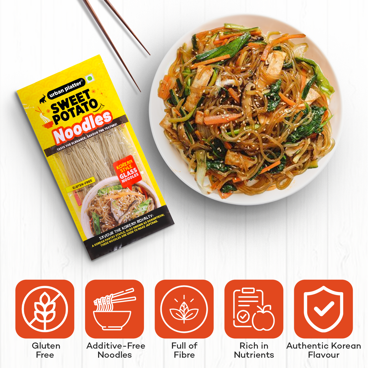 Urban Platter Sweet Potato Noodles (Dangmyeon), 300g (Korean Style Japchae Noodles| Glass Noodles | Additive Free | Gluten Free)