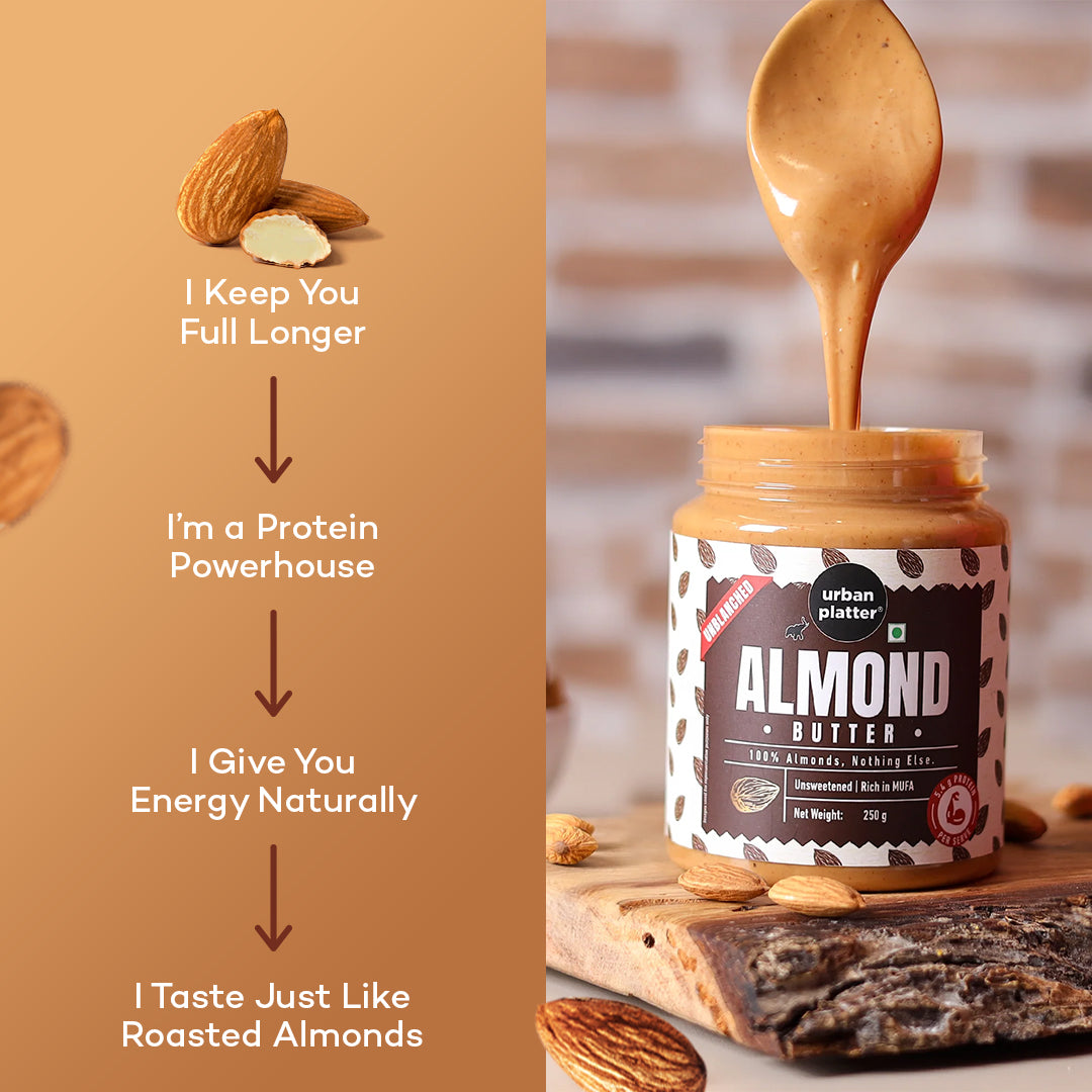 Urban Platter Almond Butter (With Skin) (Bold Nutty Flavour | Single Ingredient | Keto-Friendly | Unblanched Paste)