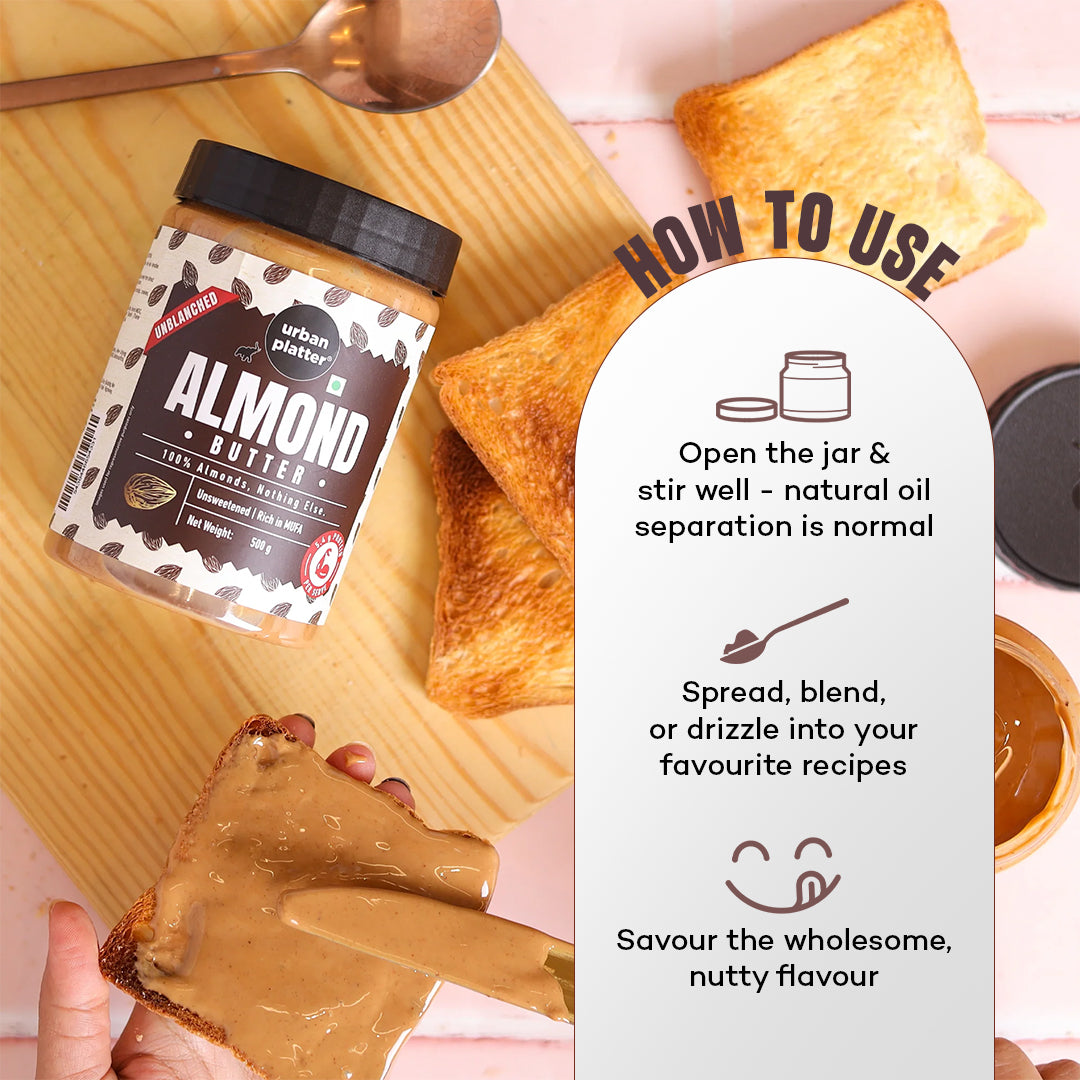 Urban Platter Almond Butter (With Skin) (Bold Nutty Flavour | Single Ingredient | Keto-Friendly | Unblanched Paste)