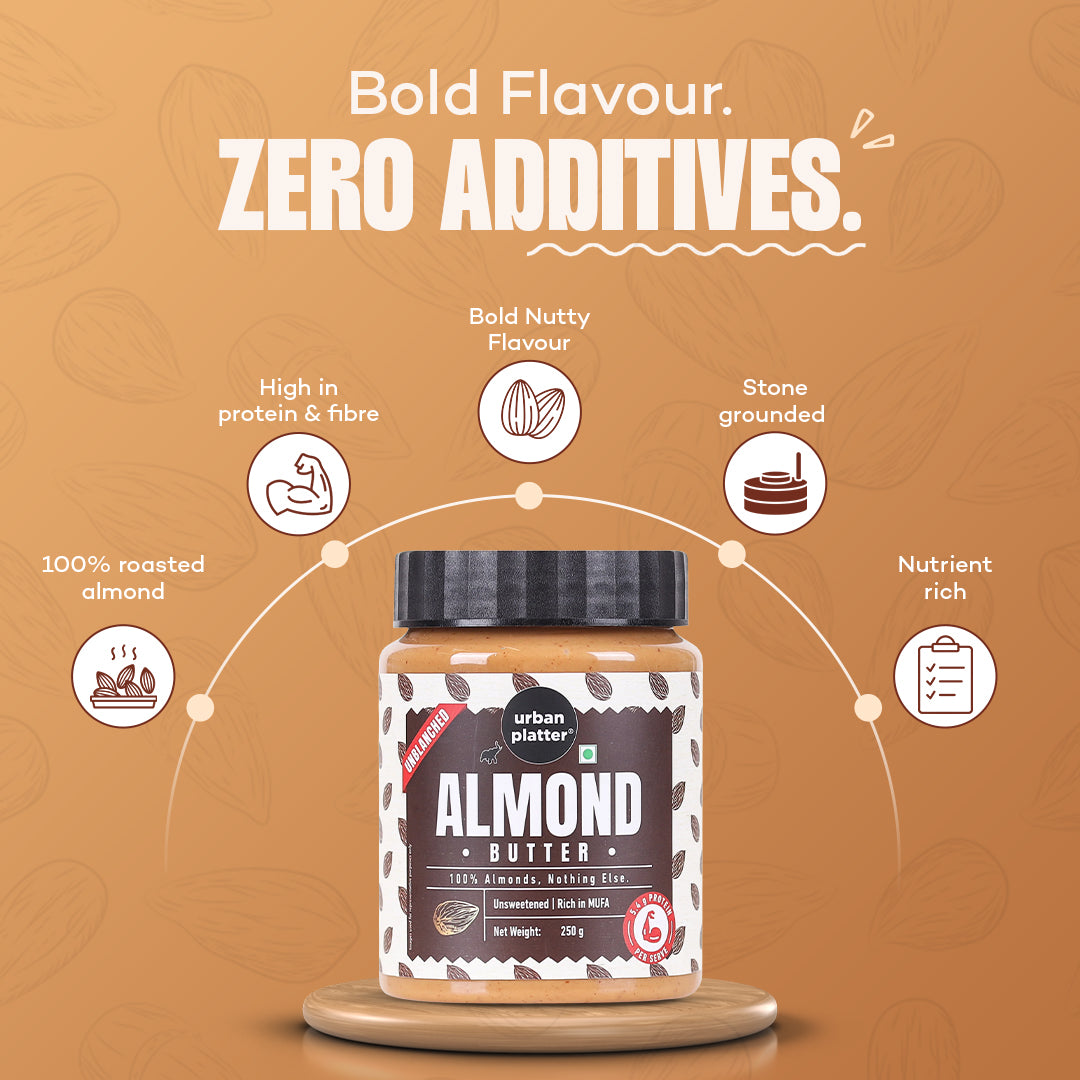 Urban Platter Almond Butter (With Skin) (Bold Nutty Flavour | Single Ingredient | Keto-Friendly | Unblanched Paste)