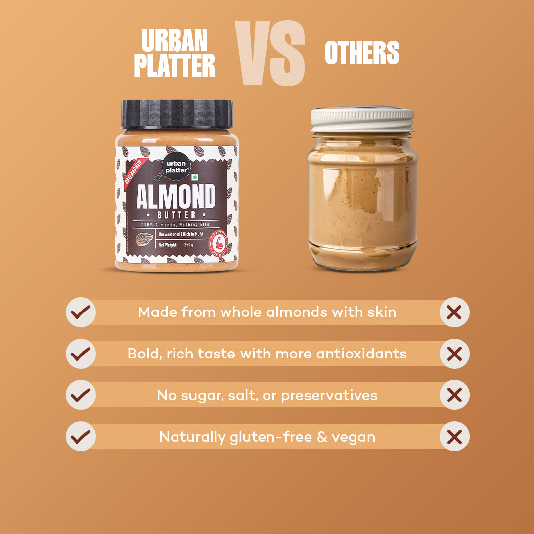 Urban Platter Almond Butter (With Skin) (Bold Nutty Flavour | Single Ingredient | Keto-Friendly | Unblanched Paste)