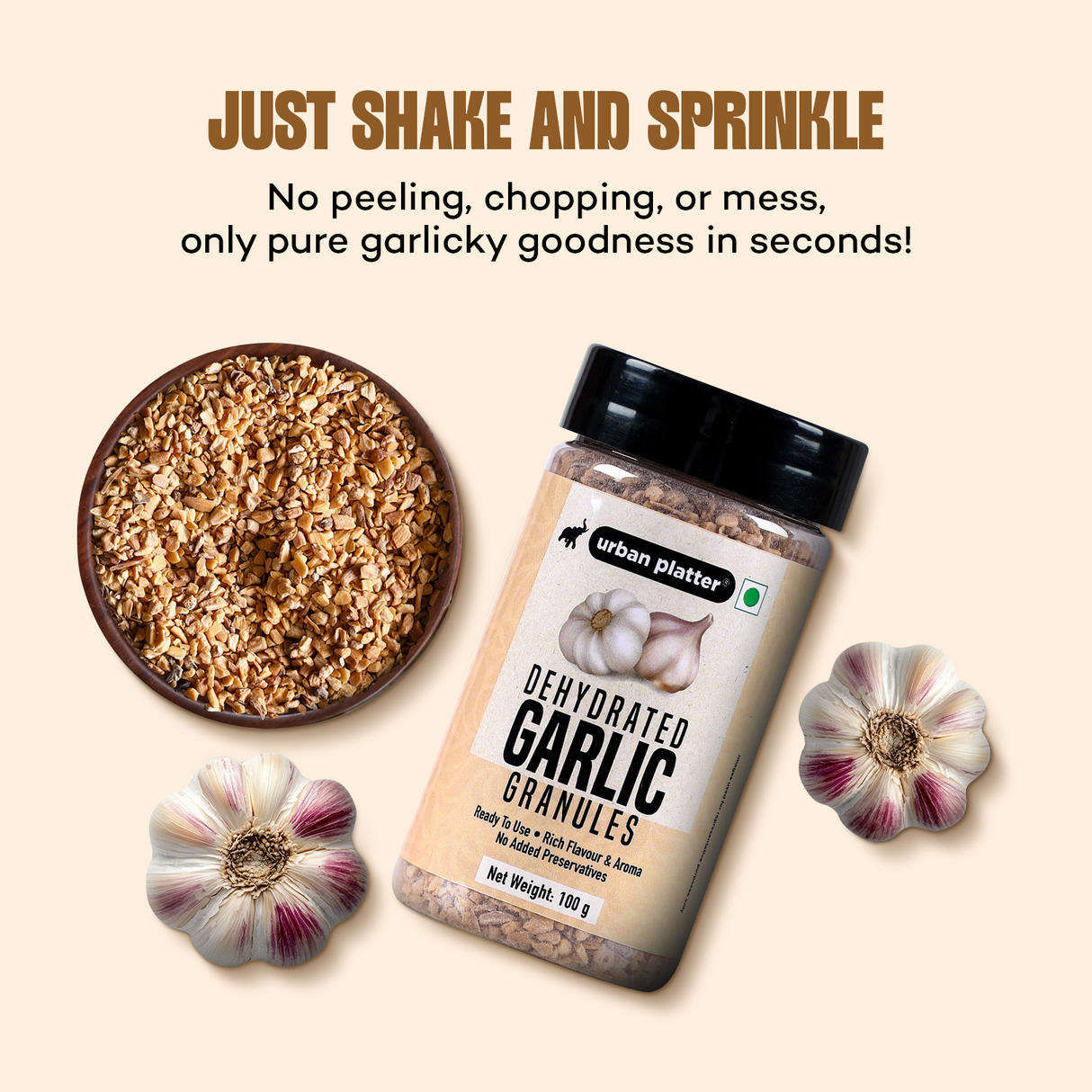 Urban Platter Dehydrated Garlic Granules Shaker Jar, [Versatile, Savoury, Great Flavour]