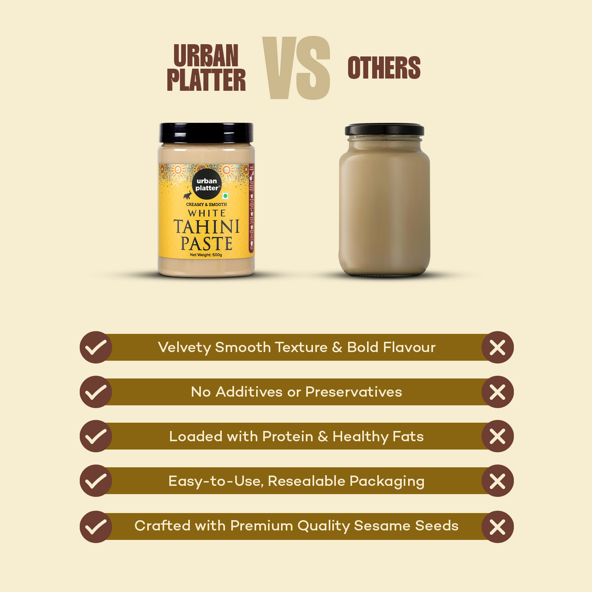 Urban Platter Tahini Paste, (Smooth & Creamy | Made from Hulled Sesame Seeds | Ideal for Hummus & Dressings | Rich in Good Fats)