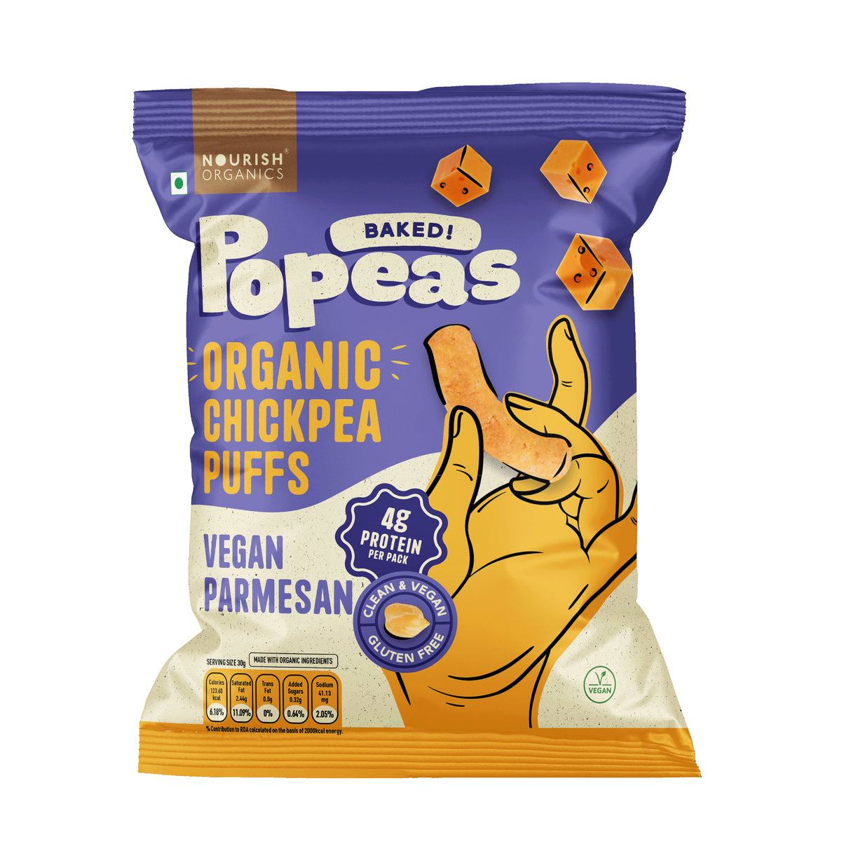 Nourish Organics Popeas Organic Chickpea Protein Puffs - Vegan Parmesan, 20gm (Gluten Free)