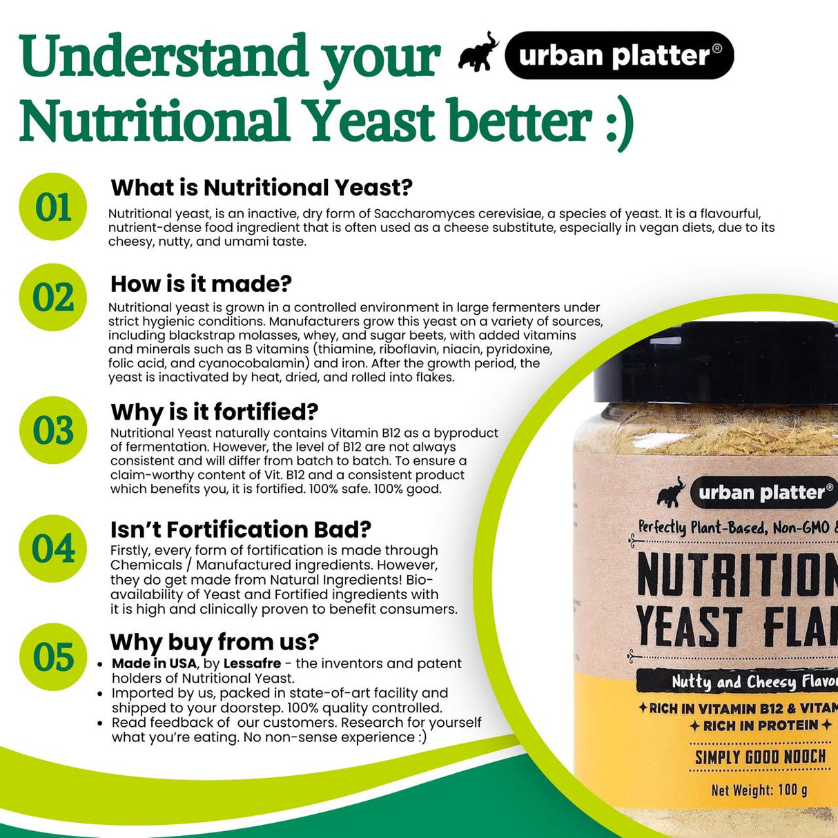 Urban Platter Nutritional Yeast Flakes, (Rich in Vitamin B12 | Gluten-Free | Perfectly Plant-Based Nutty and Cheesy Nooch | Savoury Seasoning)