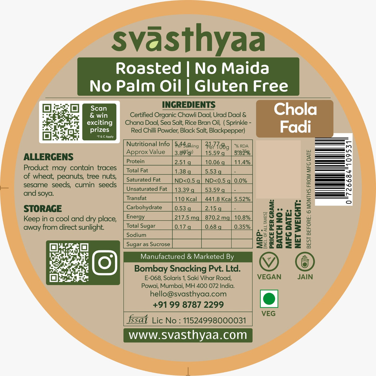 Svasthyaa Chola Fadi I High Protein Khakhra, 200g