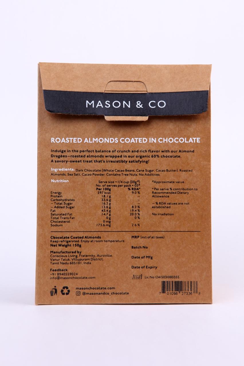 Mason & Co. Chocolate Coated Nuts - Dragees- Almond, 150g