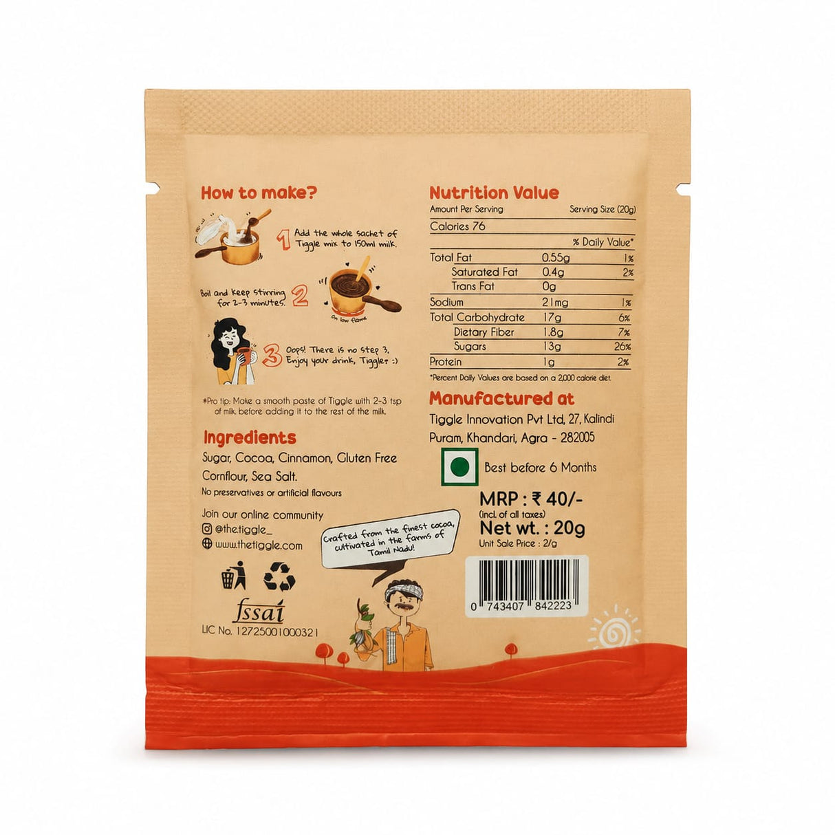 Dark Hot Chocolate Mix Sachet,20g (Double Roasted Cocoa, Rich & Balanced Taste, Gluten free, Café Style Chocolate Drink Premix, 1 Cup Serving)
