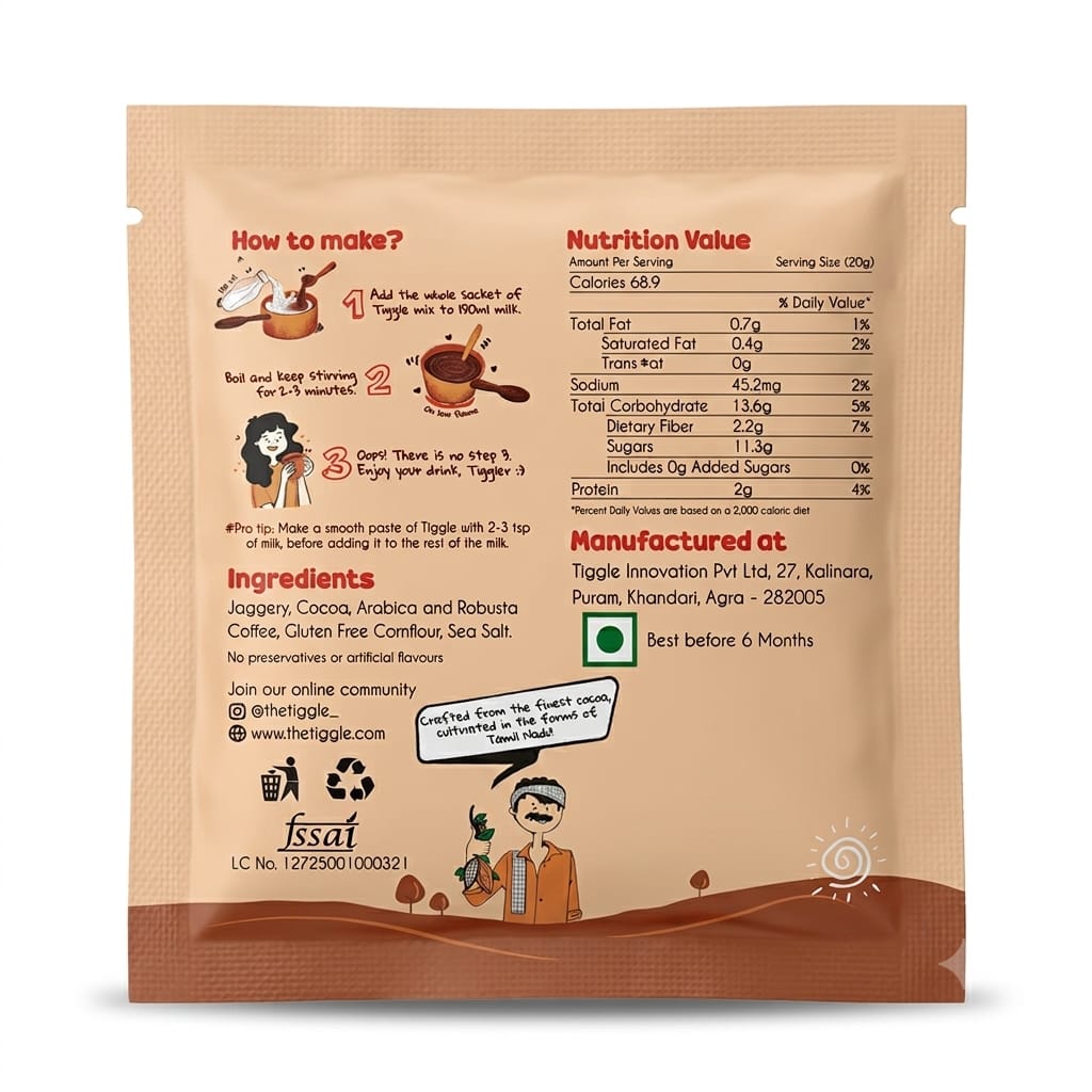 Coffee Infused Hot Chocolate Mix Sachet,20g (Mocha Chocolate Drink, Arabica & Robusta Blend, Jaggery Sweetened, Vegan, Café Style Premix)