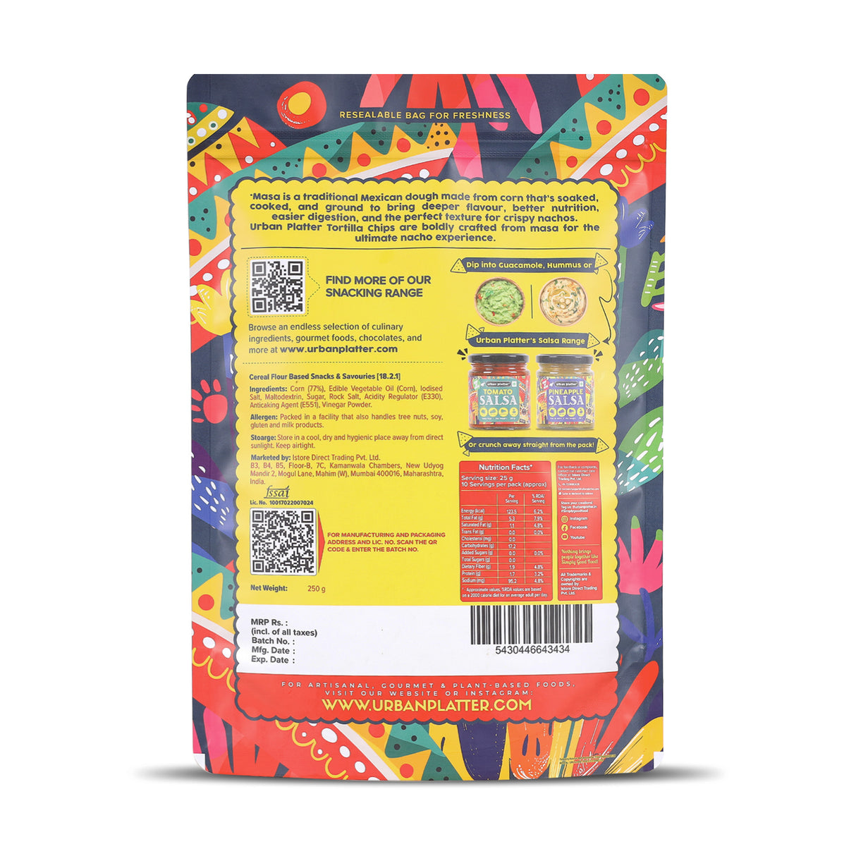 Urban Platter Tortilla Chips, 250g (Made with Masa Flour | Palm Oil Free | Gluten Free | Lightly Salted Nacho Chips)